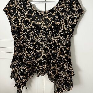 Free People Black and Cream Floral Blouse